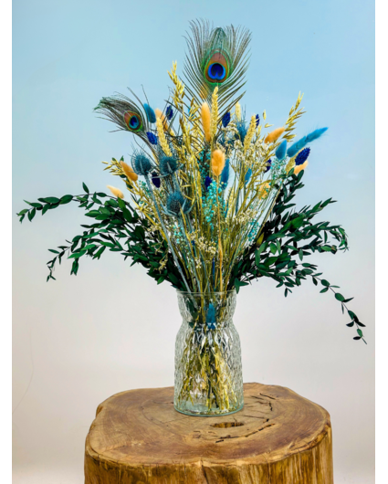 Droogbloemen boeket "Ice Queen medium" incl. vaas | 65cm