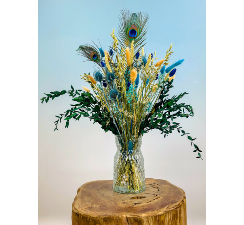 Droogbloemen boeket "Ice Queen medium" inclusief vaas | 65cm