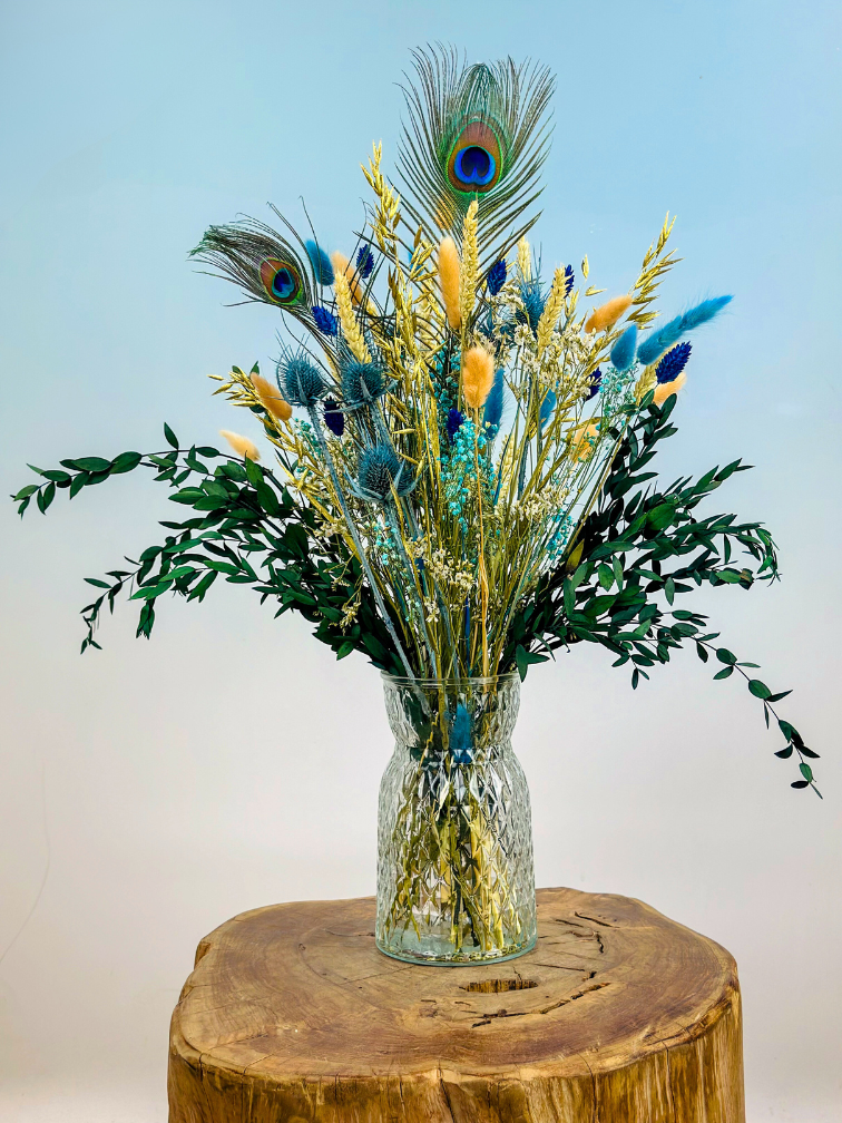 Droogbloemen boeket "Ice Queen medium" inclusief vaas | 65cm
