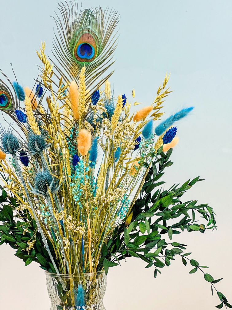 Droogbloemen boeket "Ice Queen medium" inclusief vaas | 65cm