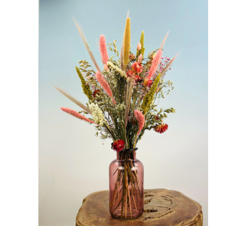 Droogbloemen boeket "Natural Pink" small |  55cm | incl. vaas