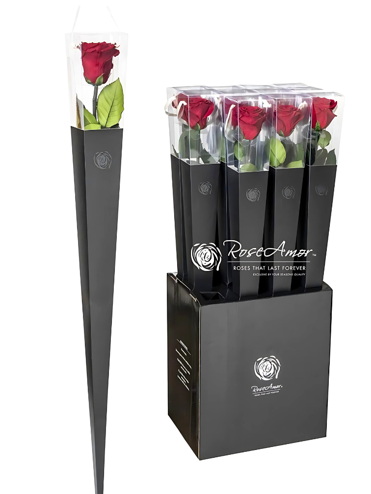 Longlife Roos "Sealed Love" in giftbox (donkerrood) - 70 cm