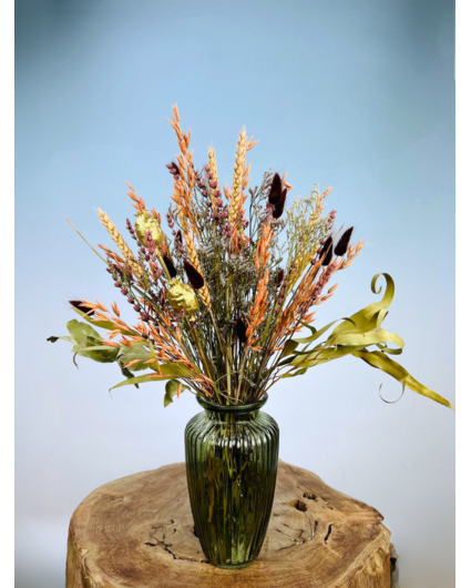 Droogboeket "Colours of the Wind" - incl. groene vaas | 50cm