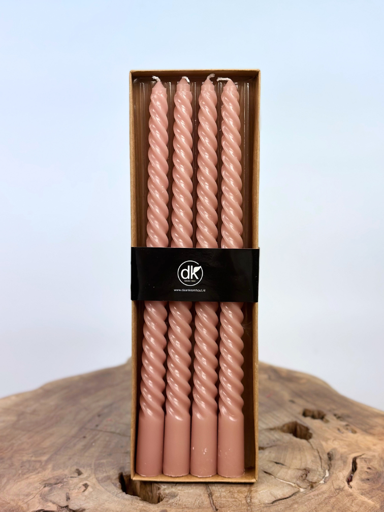 Swirl kaarsen set | 4 stuks | Roze