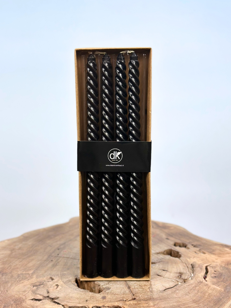 Swirl kaarsen set | 4 stuks | Zwart