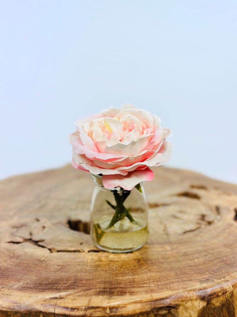 Zijdenroosje "roze" in vaasje | 11cm