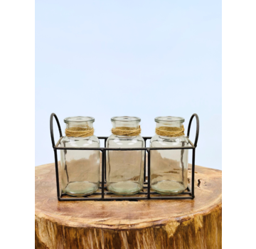 Rekje met drie vaasjes | 8x24x14cm