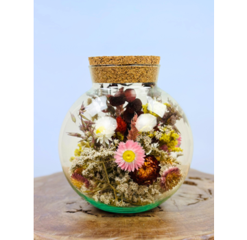 Glazen bol met droogbloemen | ⌀16x26cm
