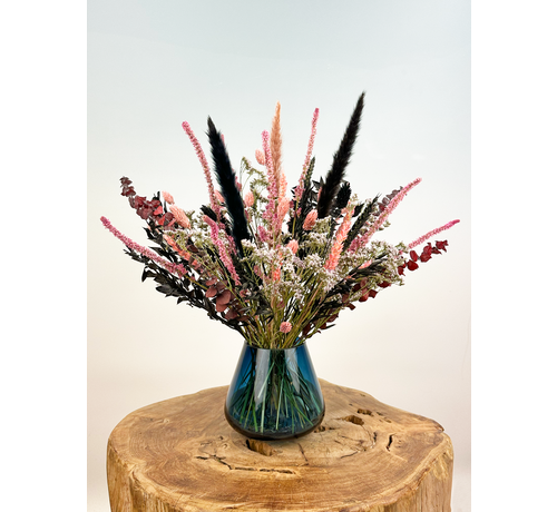 Droogbloemen boeket "Luxury Night" (Small) - inclusief smokey vaas | 35cm