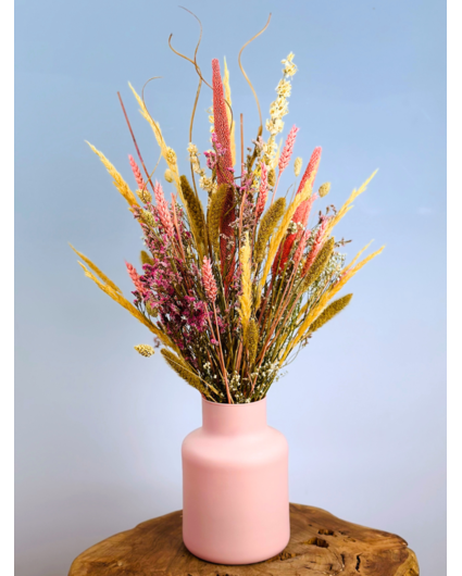 Droogboeket "Specially Yours" - incl. roze vaas | 55cm