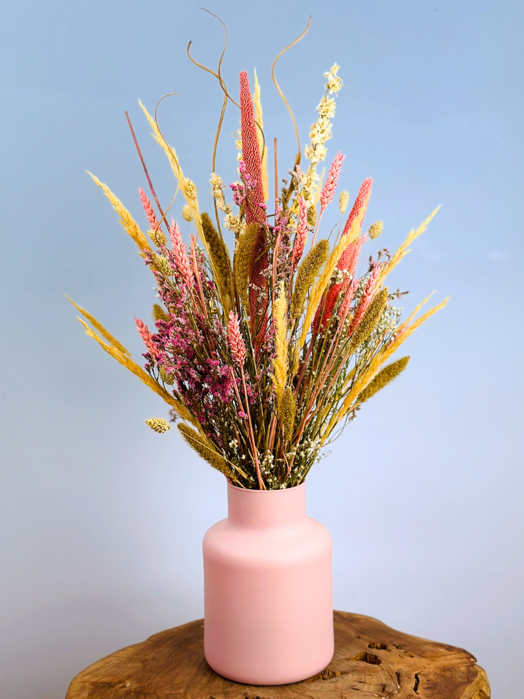 Droogboeket "Specially Yours" - inclusief roze vaas | 60cm