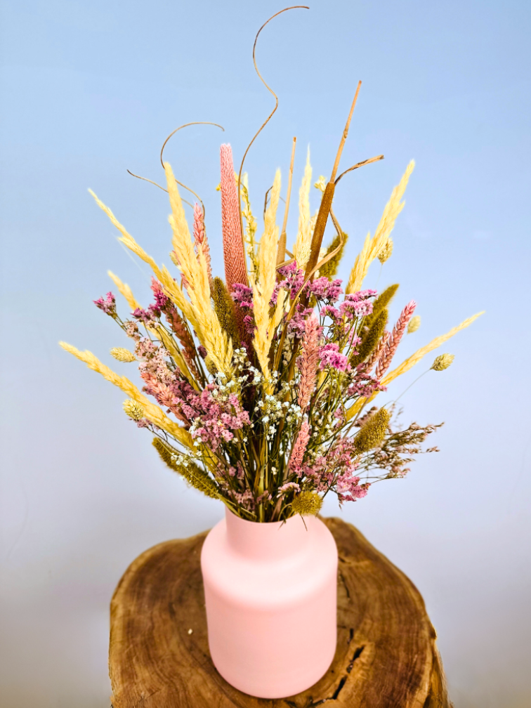 Droogboeket "Specially Yours" - inclusief roze vaas | 55cm