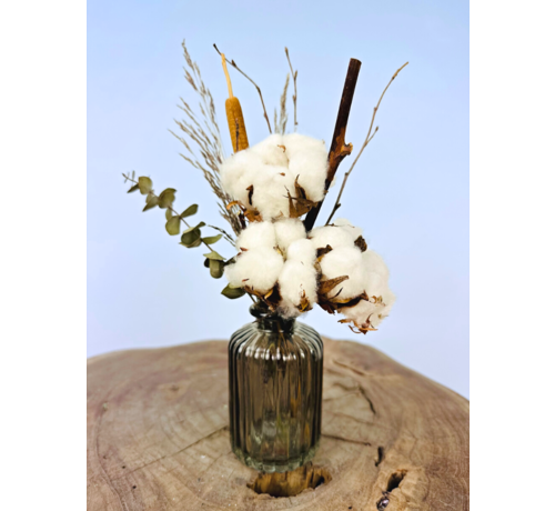 Mini-droogboeket "Bombacio small" - incl. het grijze vaasje vaasje | 25cm