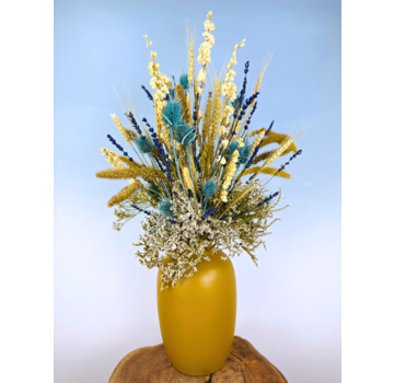 Droogbloemen boeket "Frozen Blue" - okergeel | 70cm