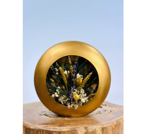 Windlicht met droogboeket "goud" | ⌀25cm