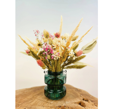 Mini-droogboeket 'Pink Bliss' - incl. vaas | 25cm