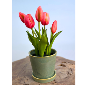 Kunst Tulpen - fuchsia (incl. groene pot) | 30cm