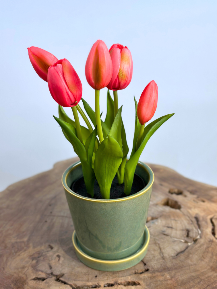 Kunst Tulpen - fuchsia (incl. groene pot) | 30cm