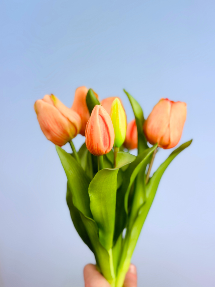 Kunst tulpen - zalm | 7 stuks