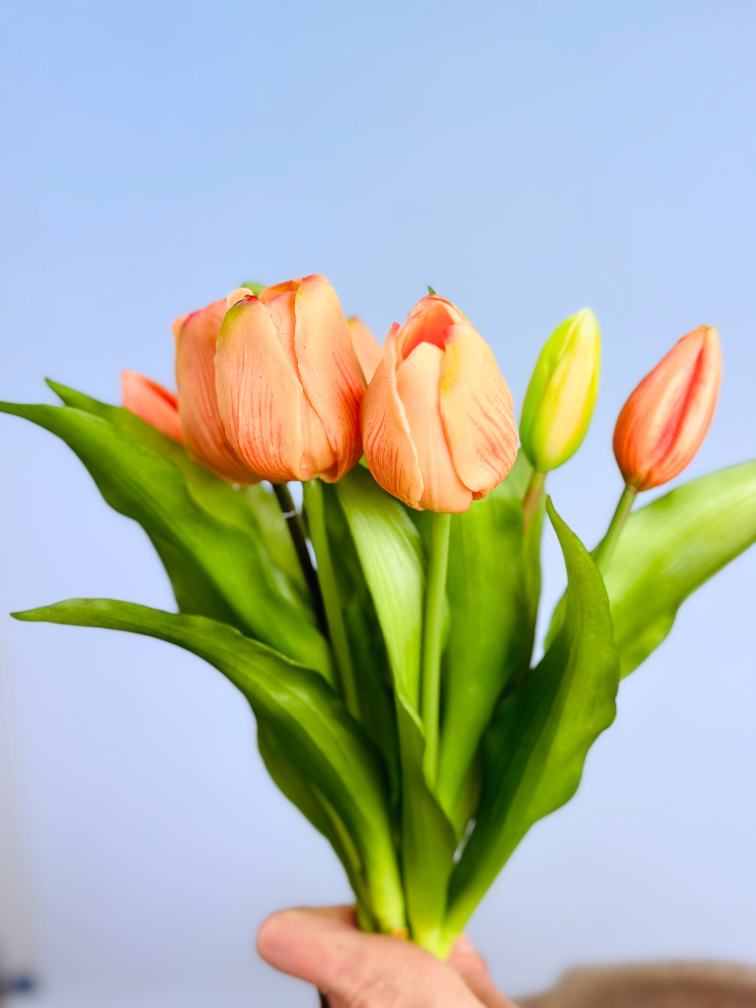 Kunst tulpen - zalm | 7 stuks
