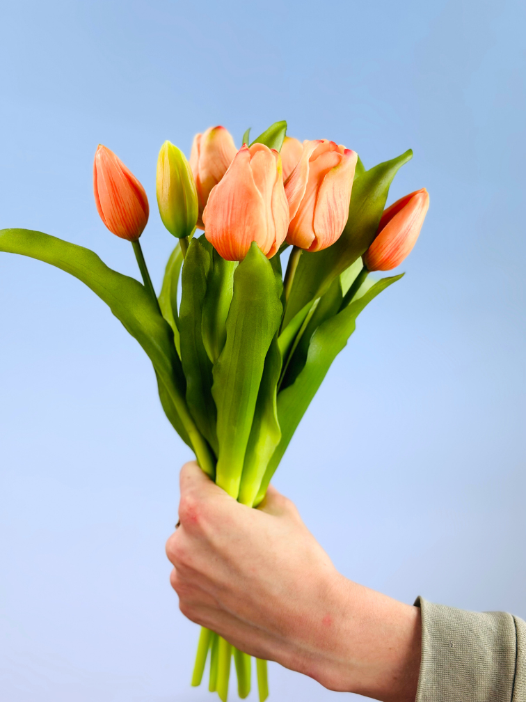 Kunst tulpen - zalm | 7 stuks