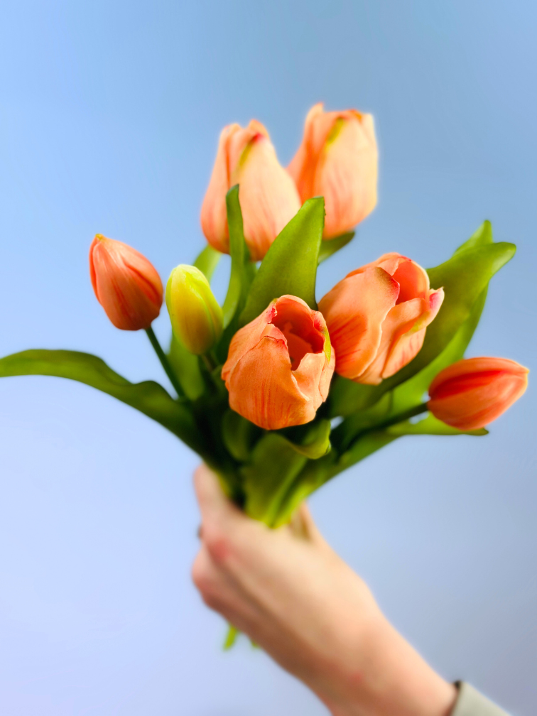 Kunst tulpen - zalm | 7 stuks