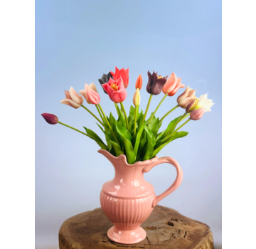 Kunstboeket "Luxe Roze Tulpen" - incl. vaas - 15 stuks