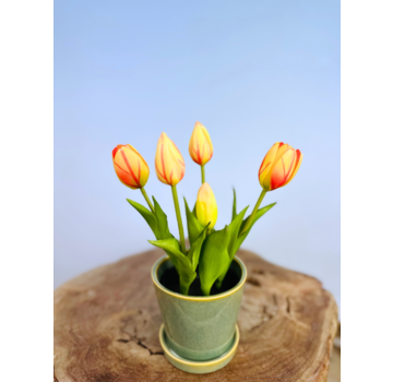 Kunst Tulpen - oranje (incl. groene pot) | 30cm