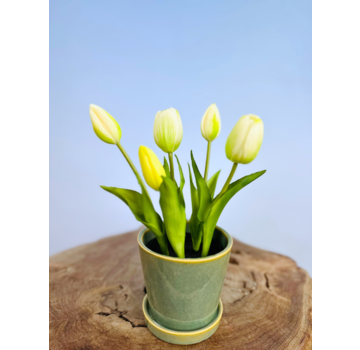 Kunst Tulpen - wit (incl. groene pot) | 30cm
