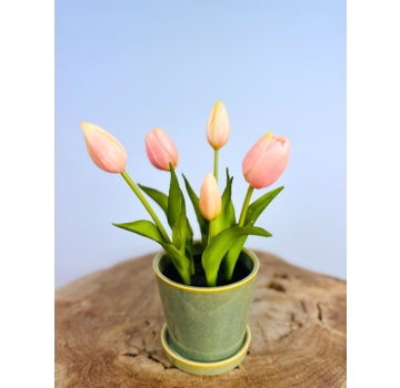 Kunst Tulpen - roze (incl. groene pot) | 30cm