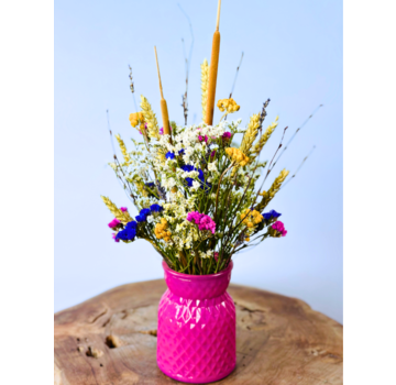 Droogboeket "Lorrie's Flowerfield" - inclusief vaas