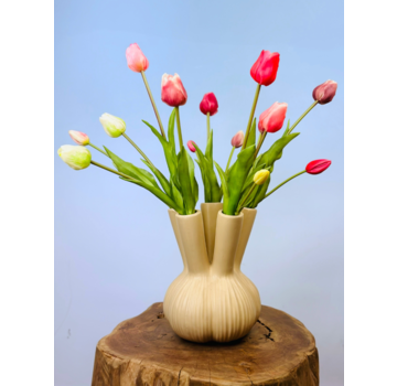 Kunstboeket "Tulpen uit Amsterdam" (14 stuks) | 45cm | incl. beige vaas