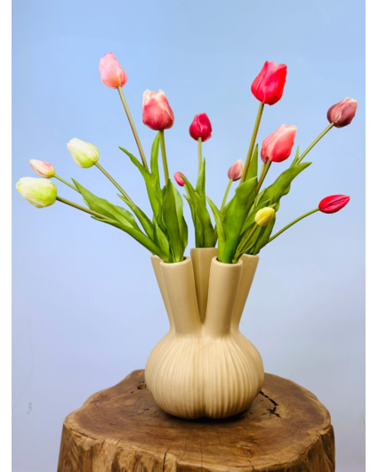 Kunstboeket "Tulpen uit Amsterdam" (14 stuks) | 45cm | incl. beige vaas