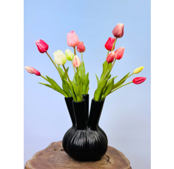 Kunstboeket "Tulpen uit Amsterdam" (14 stuks) | 45cm | incl. zwarte vaas
