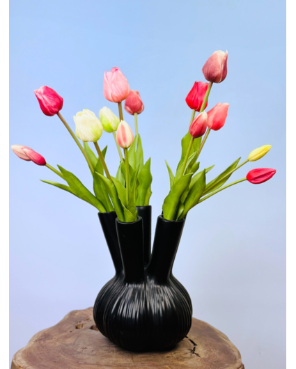 Kunstboeket "Tulpen uit Amsterdam" (14 stuks) | 45cm | incl. zwarte vaas