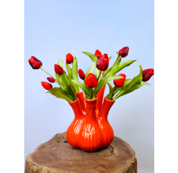 Kunstboeket "Rode Tulpen" - incl. oranje tulpenvaas | 45cm
