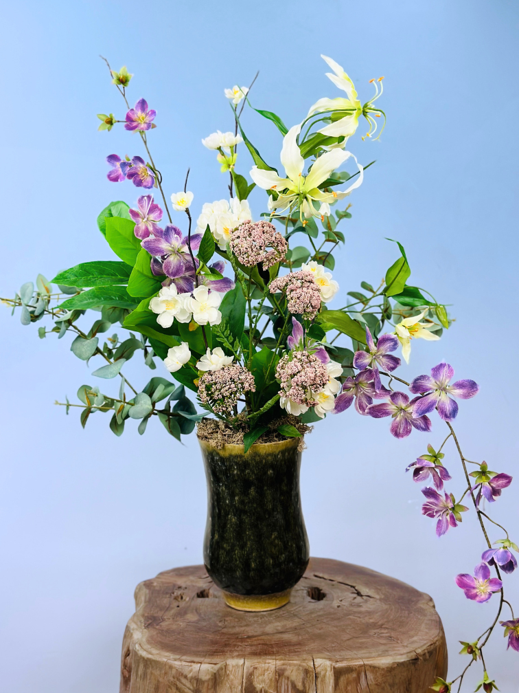 Zijdenbloemen boeket "Drika's garden" incl. vaas | 70cm