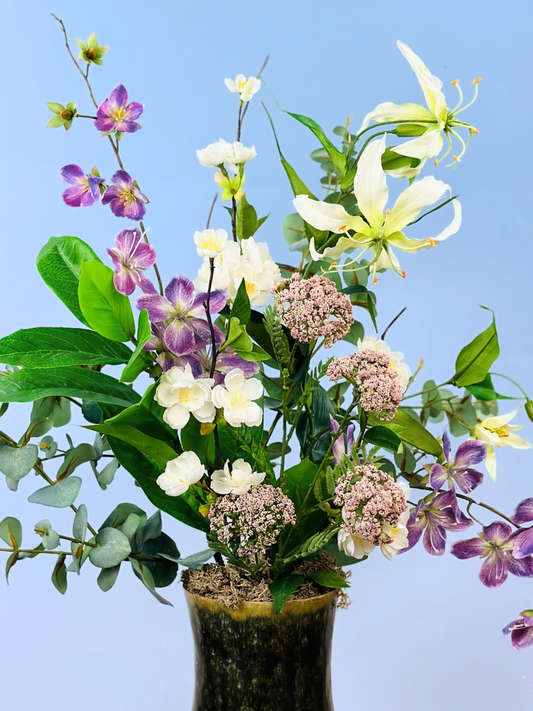 Zijdenbloemen boeket "Drika's garden" incl. vaas | 70cm