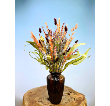 Droogbloemen boeket "Colours of the Wind" - incl. bruine vaas | 50cm