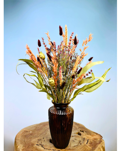 Droogboeket "Colours of the Wind" - incl. bruine vaas | 50cm