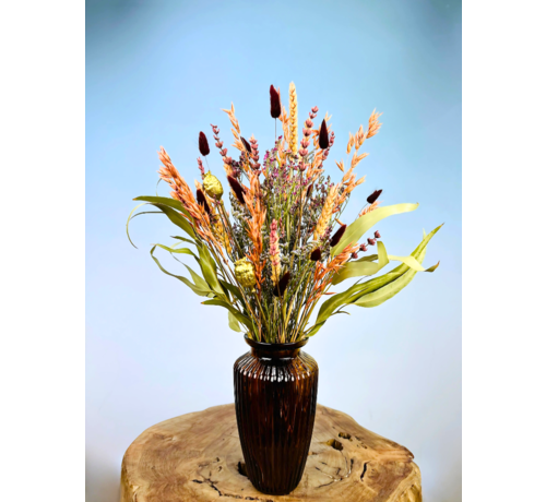 Droogbloemen boeket "Colours of the Wind" - incl. bruine vaas | 50cm