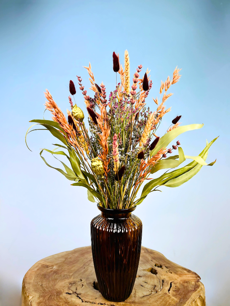 Droogbloemen boeket "Colours of the Wind" - incl. bruine vaas | 50cm