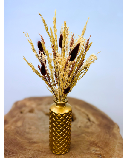 Droogboeket "Gouden Gloed" mini incl. vaas | 25cm