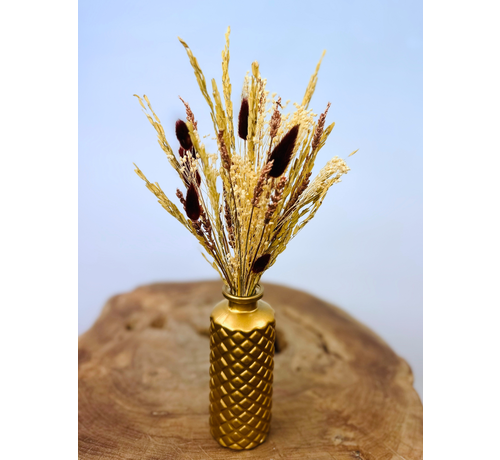 Droogbloemen boeket "Gouden Gloed" mini incl. vaas | 25cm