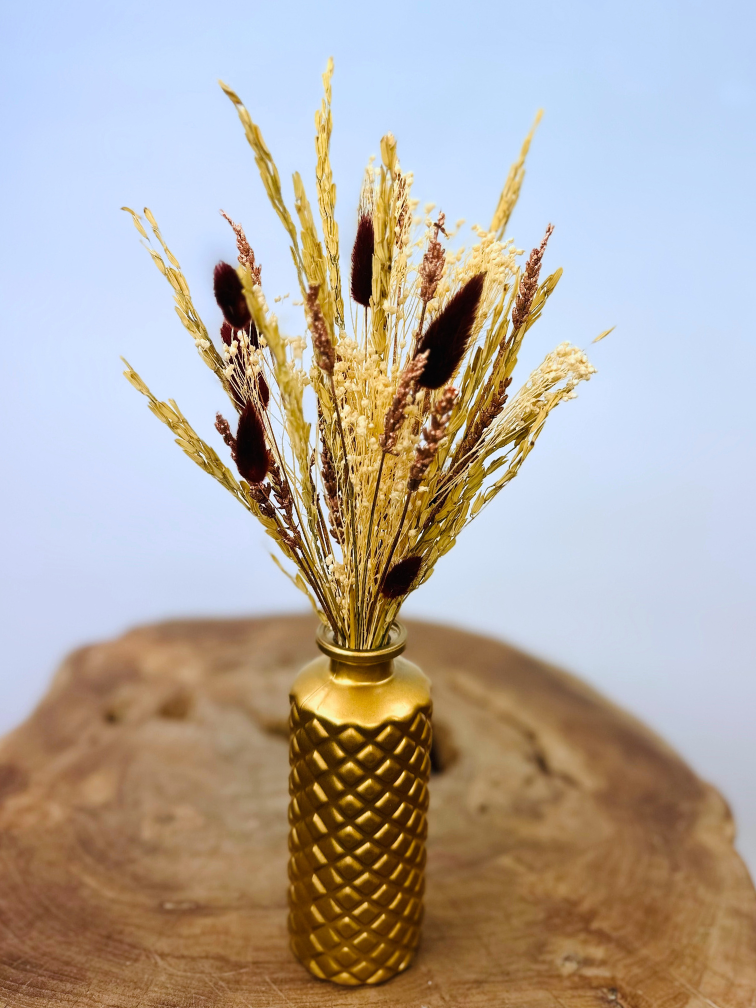 Droogbloemen boeket "Gouden Gloed" mini incl. vaas | 25cm