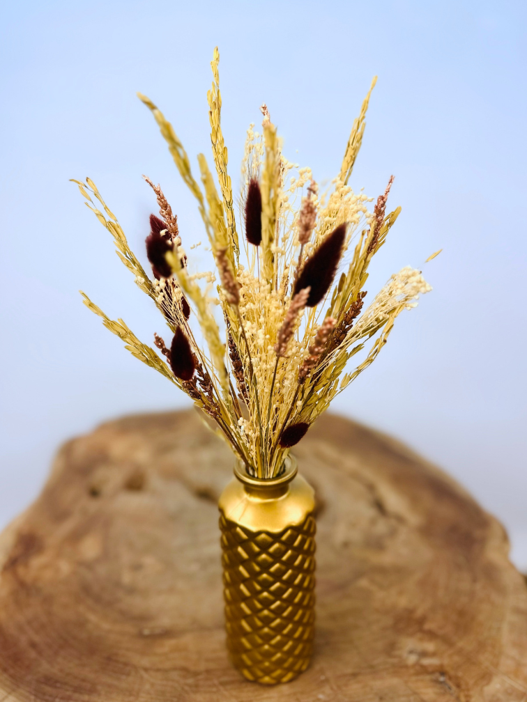 Droogbloemen boeket "Gouden Gloed" mini incl. vaas | 25cm