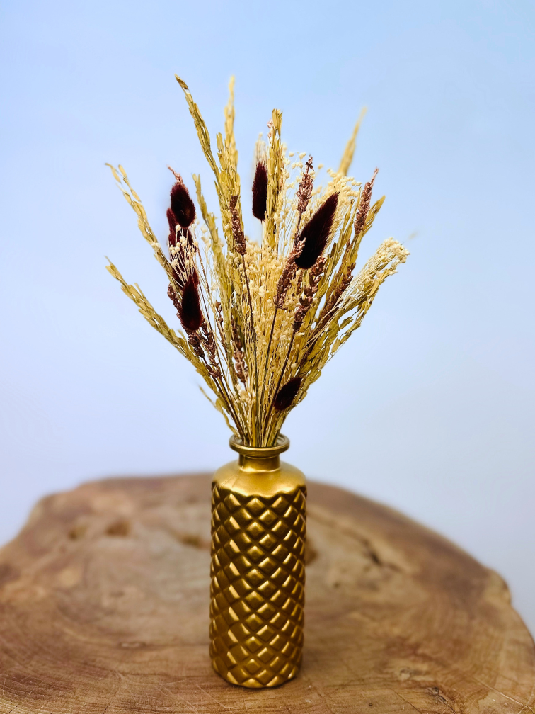 Droogbloemen boeket "Gouden Gloed" mini incl. vaas | 25cm