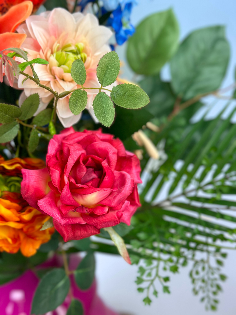 Combideal | Zijden boeket "Luminous Colors"  incl. vaas