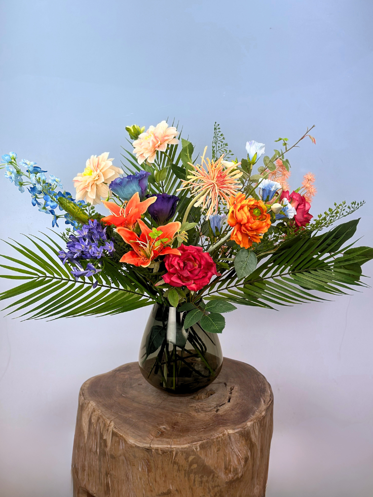 Combideal | Zijden boeket "Luminous Colors"  incl. vaas