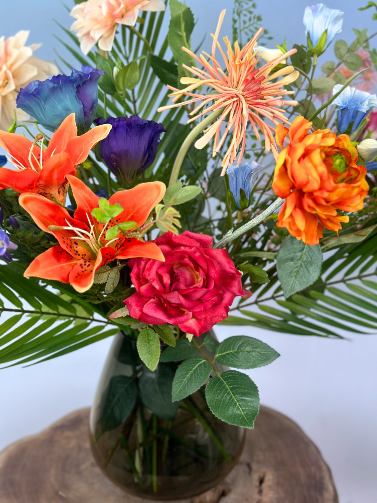 Combideal | Zijden boeket "Luminous Colors"  incl. vaas